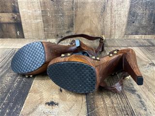 Gucci Crocodile Brown Leather Straps Wooden Sandal Size 11